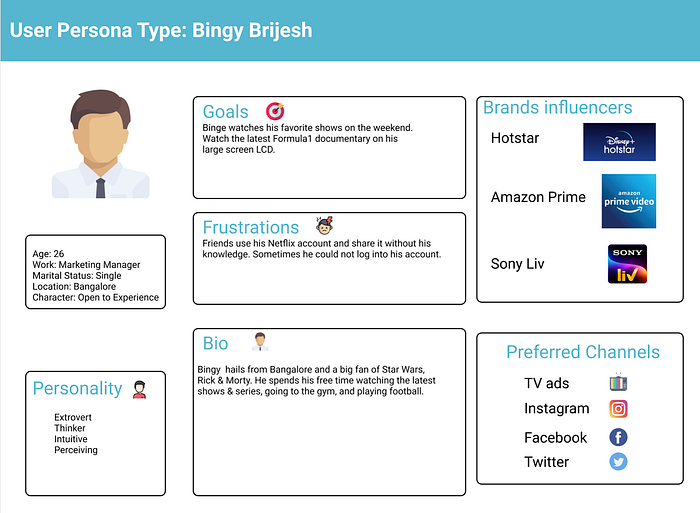User persona: Bingy Brijesh, 26, Marketing Manager, Bangalore